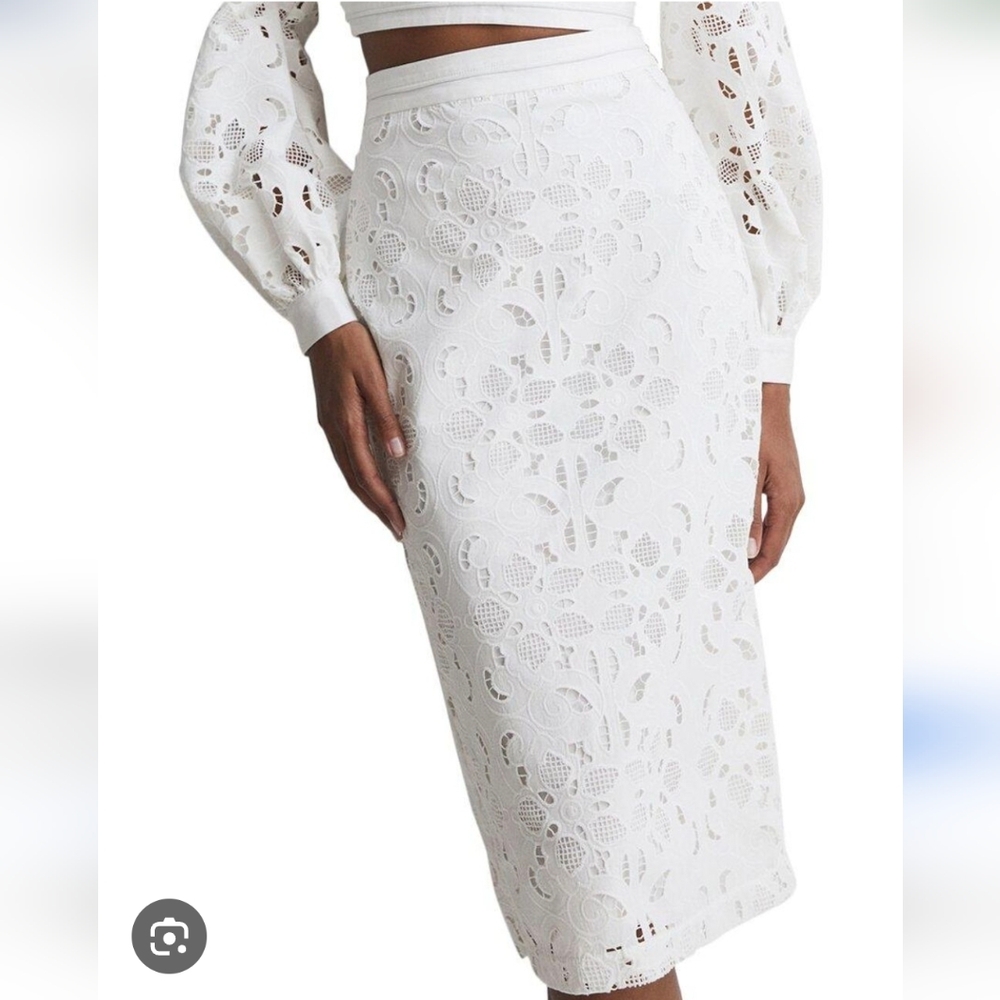 Reiss White Lace Pencil Skirt